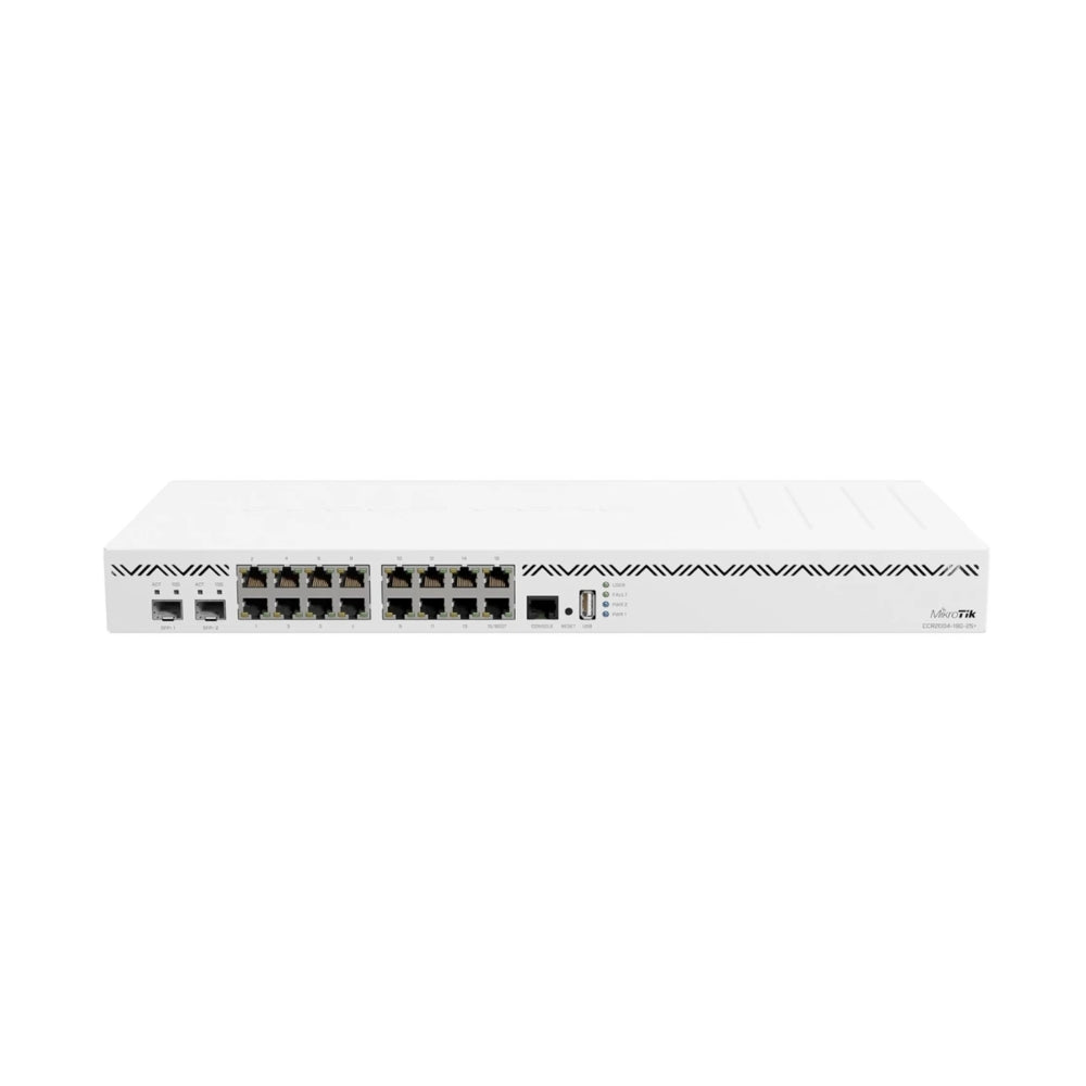 Cloud Core Router Mikrotik 2004 16 Puertos Gigabit + 2 Puertos SFP CPU ARMv8-A Cortex-A57 1.7GHz RAM 4GB con 2 Fuentes Redundantes Licencia Nivel 6 Rackeable CCR2004-16G-2S+