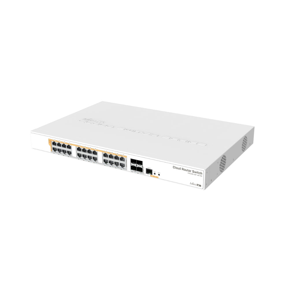 Cloud Router Mikrotik Switch 24 Puertos Gigabit PoE + 4 Puertos SFP+ Doble Boot SwOS y RouterOS Capa 3 CPU 800MHz RAM 512MB Licencia Nivel 5 Rackeable CRS328-24P-4S+RM