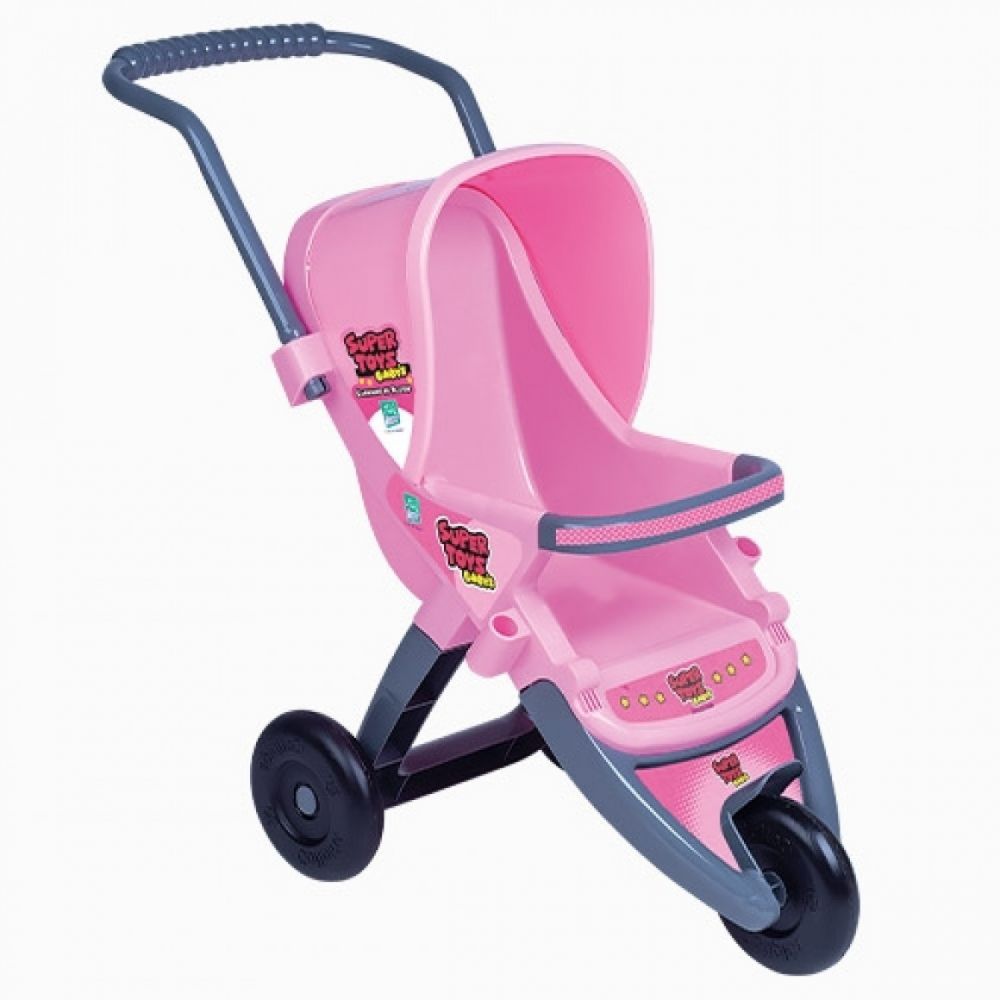 Cochecito De Muneca Supertoys Rosa/Grafito  Pais E Filhos