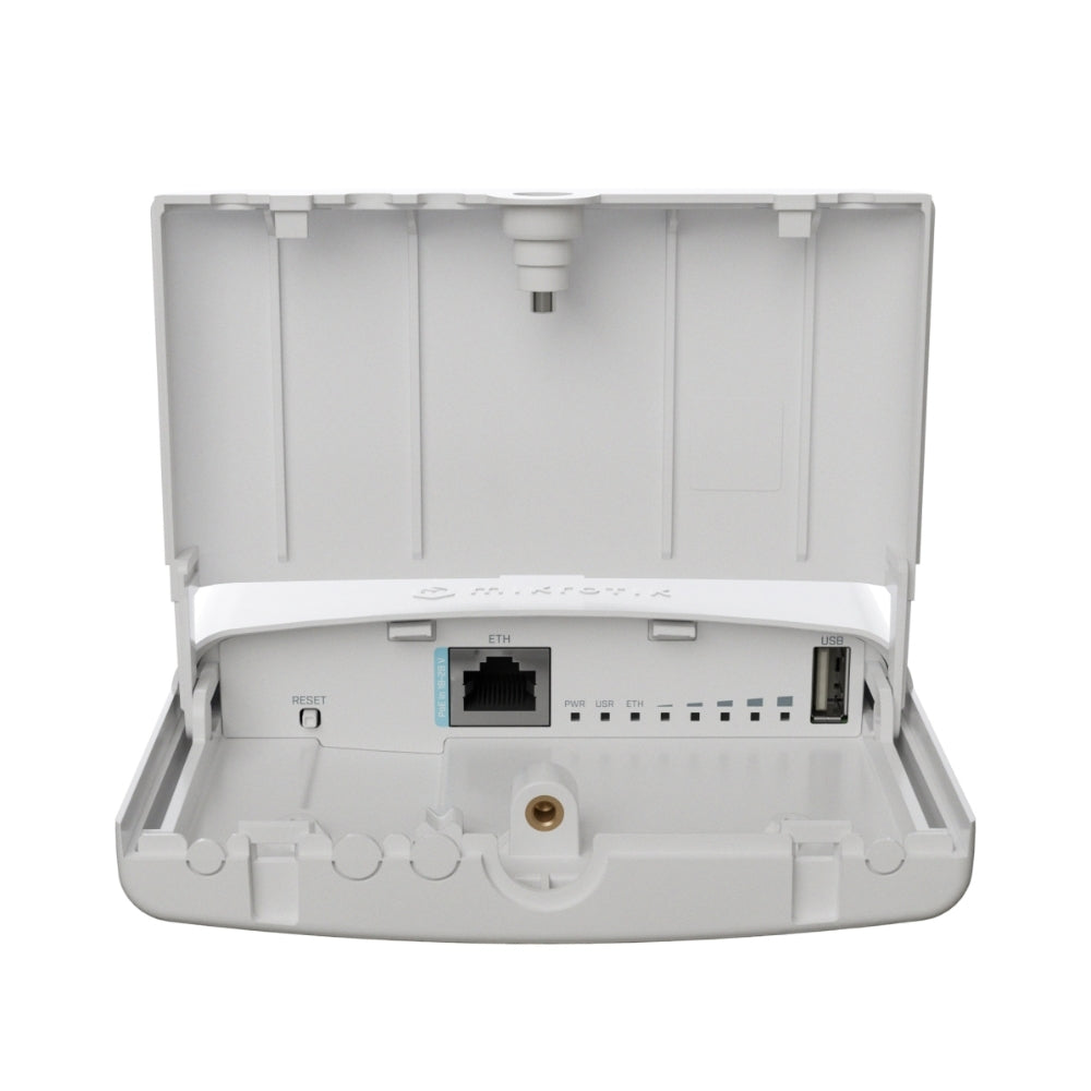 CPE AP Netbox Mikrotik 5 AX PaP WiFi6 Frecuencia 5GHz Potencia 30dBm 1 Puerto Gigabit 2 Conectores RP-SMA Norma 802.11A/N Licencia Nivel 4 L11UG-5HAXD-NB