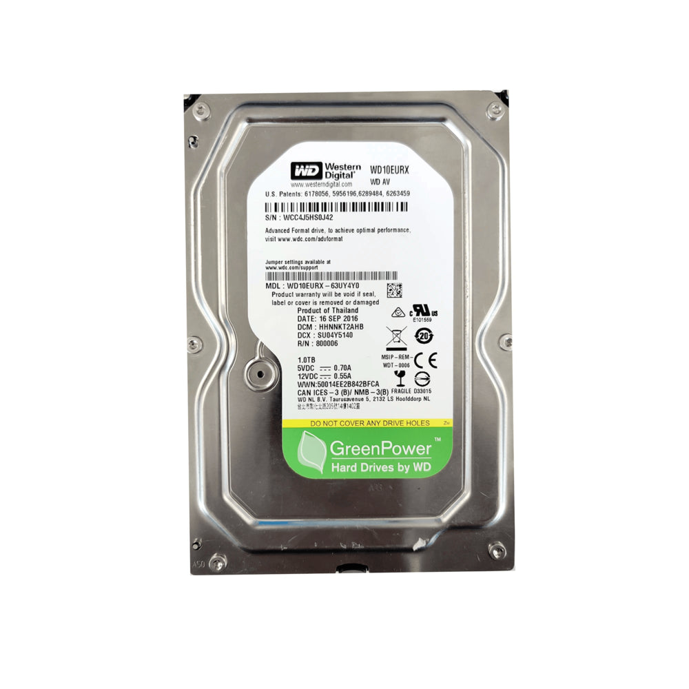 Disco Duro Western Digital Verde 1TB 5400RPM Sata 6Gbps 3.5" para Videovigilancia CCTV Reacondicionado WD10EURX