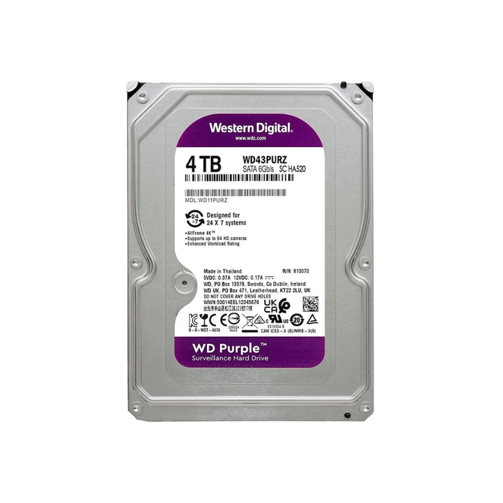 Disco Duro Western Digital Purpura 4TB 5400RPM Sata 6Gbps 3.5" Trabajo 24/7 para Videovigilancia CCTV WD43PURZ