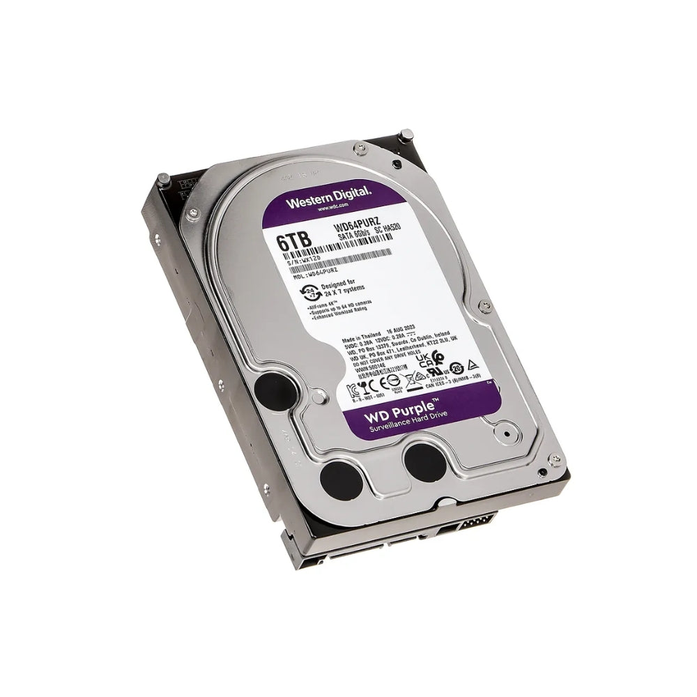 Disco Duro Western Digital Purpura 6TB 5400RPM Sata 6GB/s 3.5" Trabajo 24/7 para Videovigilancia CCTV WD64PURZ