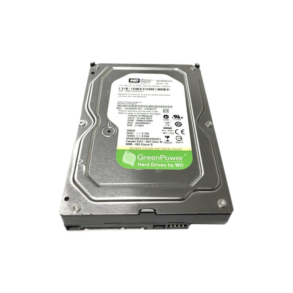 Disco Duro Western Digital Verde 500GB 5400RPM Sata 6Gbps 3.5" para Videovigilancia CCTV Reacondicionado WD5000AUDX