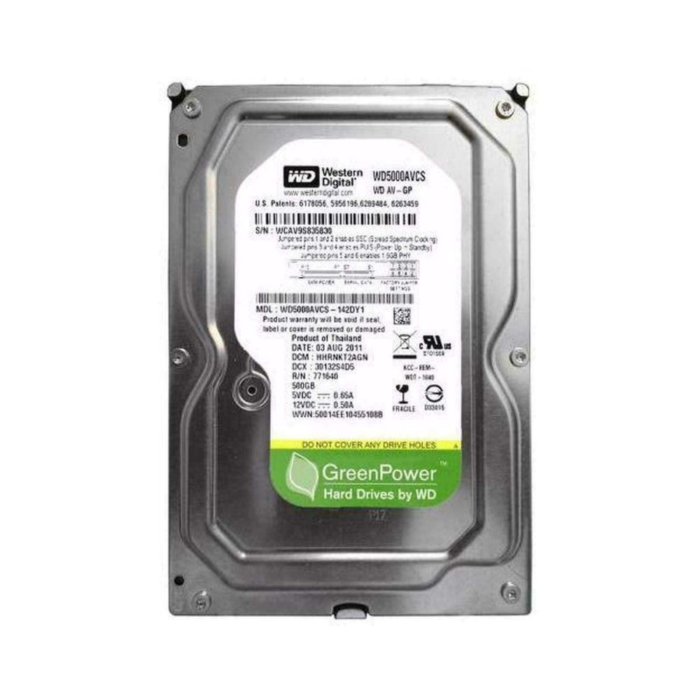 Disco Duro Western Digital Verde 500GB 5400RPM Sata III 3.5" Trabajo 24/7 Cache 16MB para Videovigilancia CCTV Reacondicionado WD5000AVCS