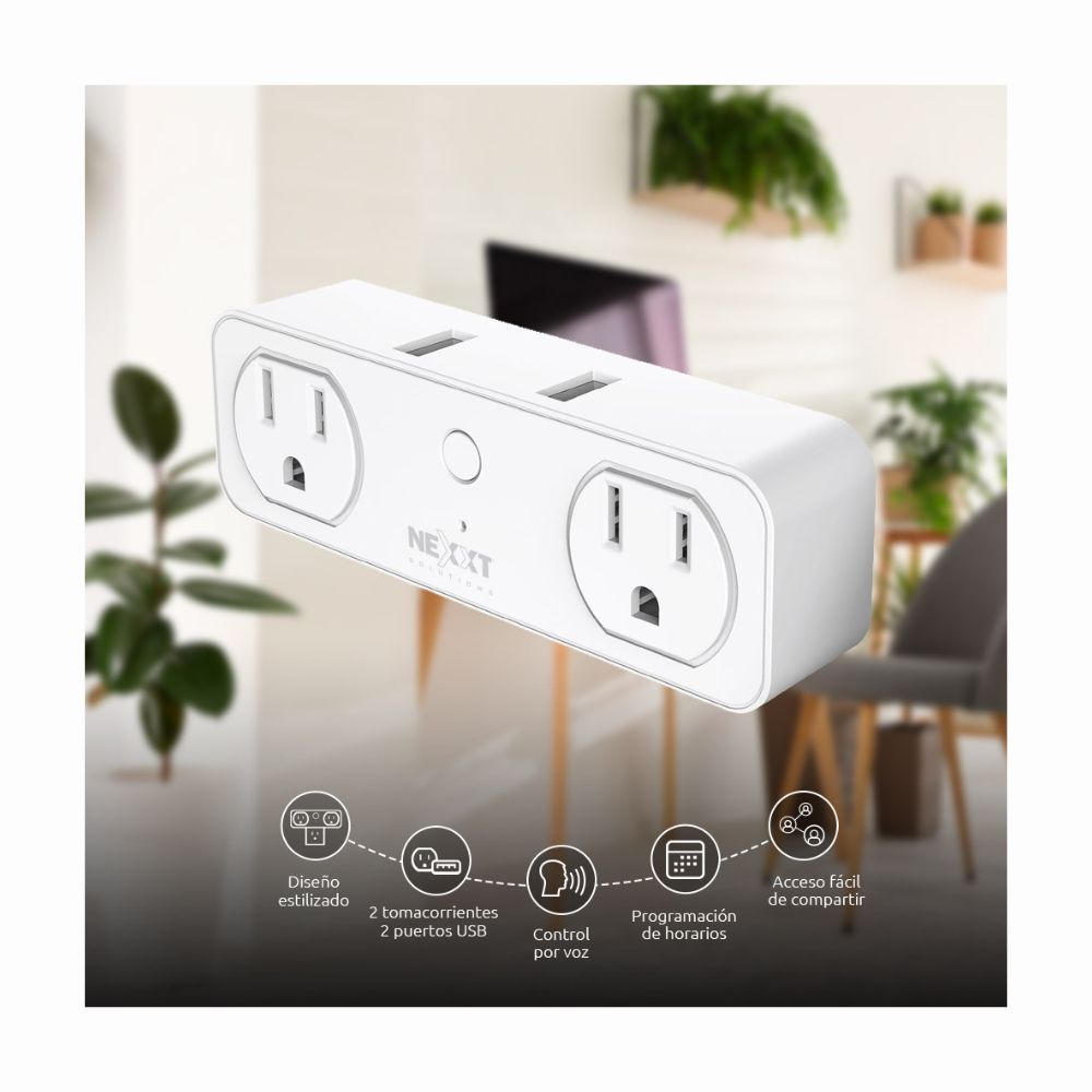 Enchufe de Dos Salidas Inteligente para Interiores Nexxt