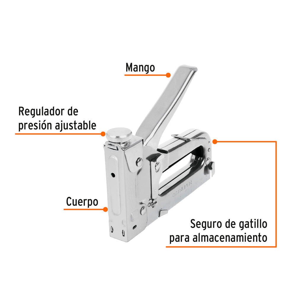 Engrapadora Truper Tipo Pistola para ¼",5/16" 3/8" con 200 Grapas
