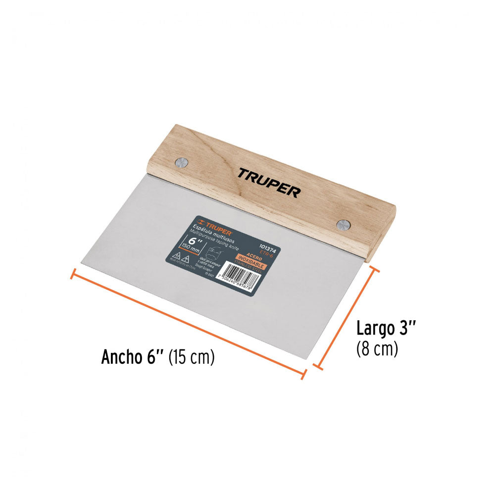 Espátula Rectangular Truper 6"  con Mango de Madera