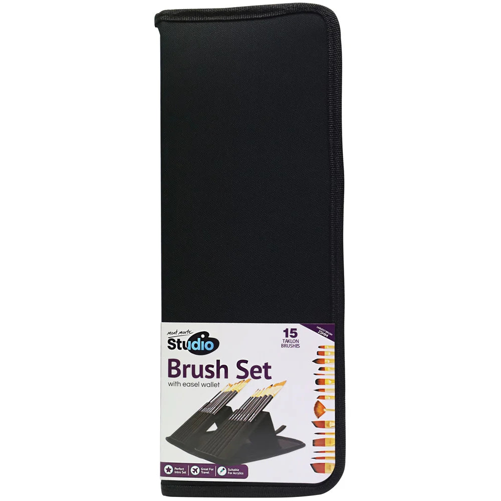 Estuche con 15 Pinceles MontMarte Studio de Pelo de Cerdo de 2tonos para Acrilico Acuarela y Gouache BMSS0100