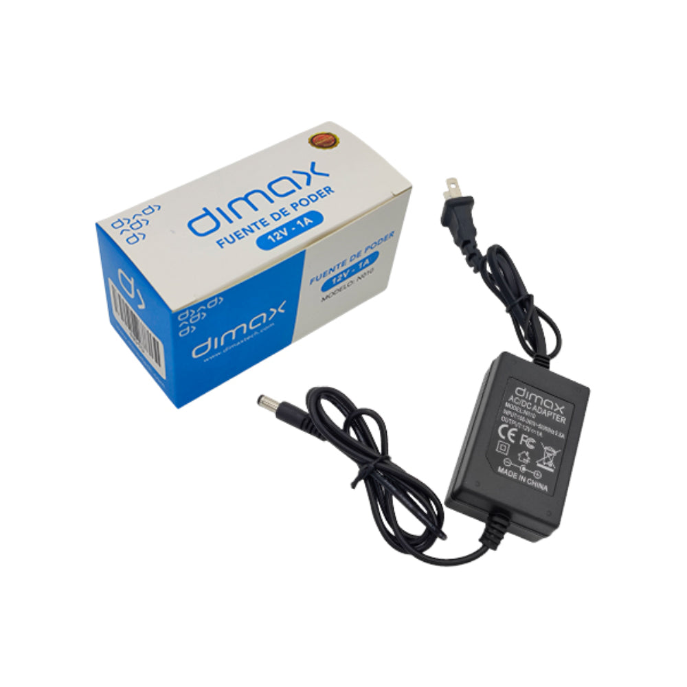 Fuente de Poder Dimax Salida 12Vdc 1Amp Soporta Camara Chapa y Control de Acceso N010