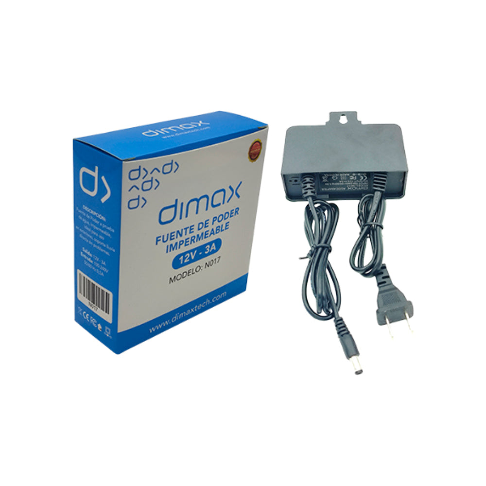 Fuente de Poder Dimax Salida 12Vdc 3Amp para Exteriores Soporta Camara Chapa y Control de Acceso N017