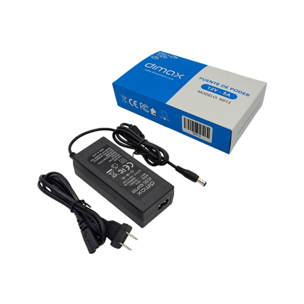 Fuente de Poder Dimax Salida 12Vdc 5Amp Soporta Camara Chapa y Control de Acceso N013