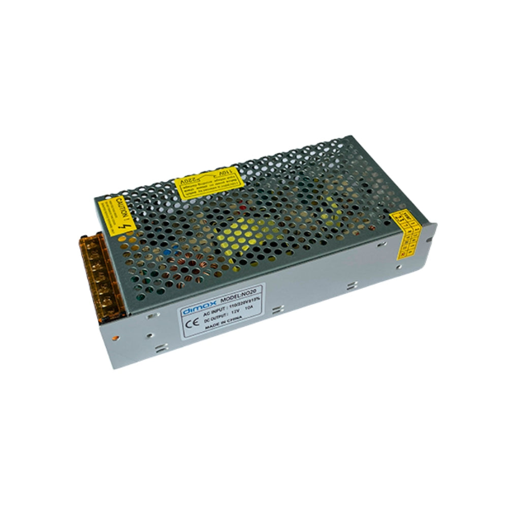 Fuente de Poder Dimax Tipo Rejilla Salida 12Vdc 10Amp Bornera de Conexion General Soporta Camara Chapa y Control de Acceso N020