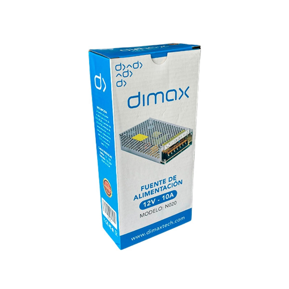 Fuente de Poder Dimax Tipo Rejilla Salida 12Vdc 10Amp Bornera de Conexion General Soporta Camara Chapa y Control de Acceso N020