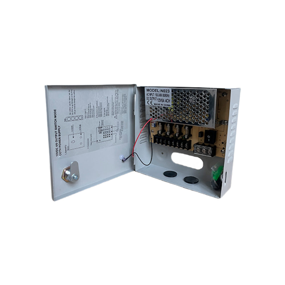 Fuente Supervisada Dimax 12Vdc 5Amp con 4 Salidas para Camaras Caja Metalica Fusible General y por Canal N023