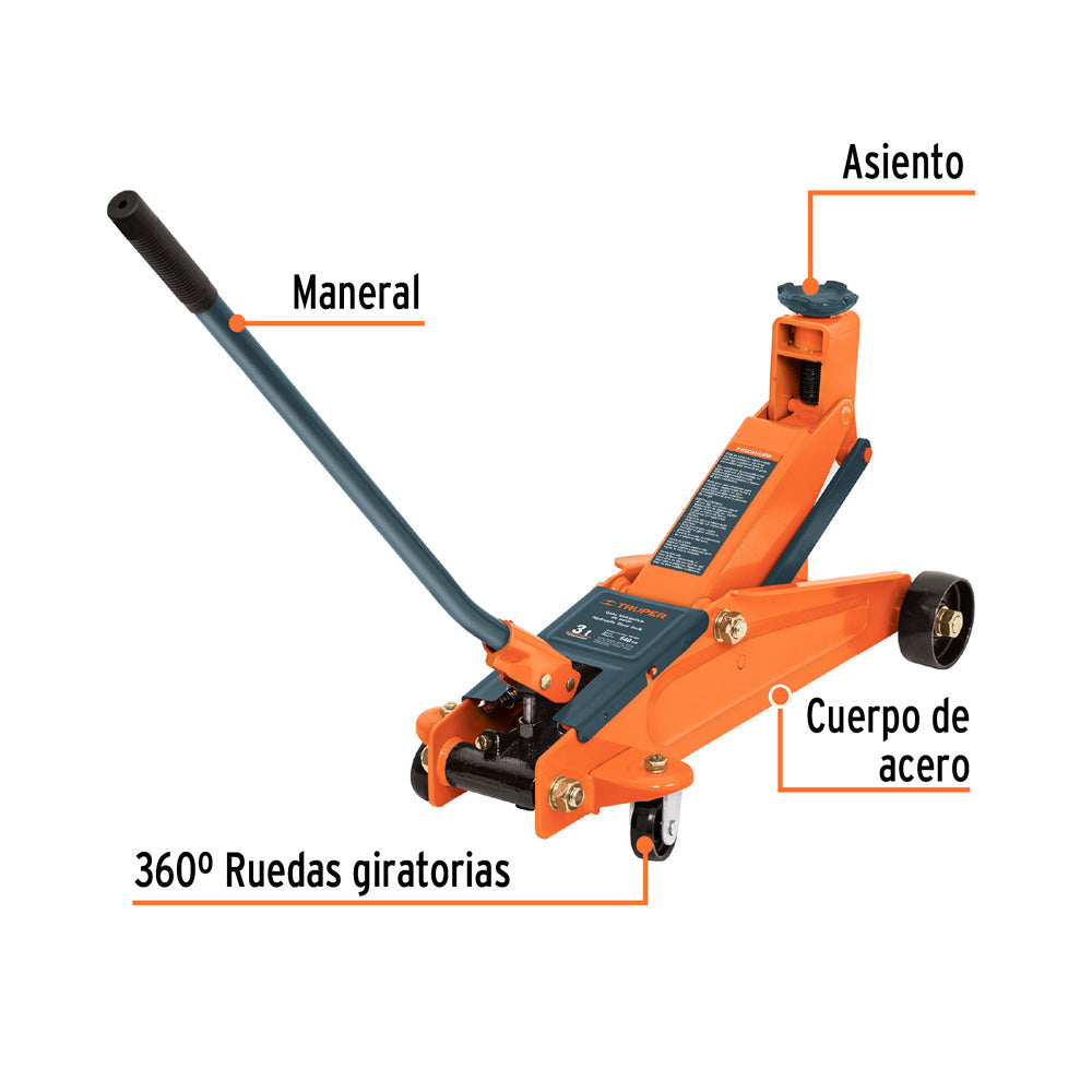 Gato de Patín 3 Ton Truper de 57 Movimientos con Maletín