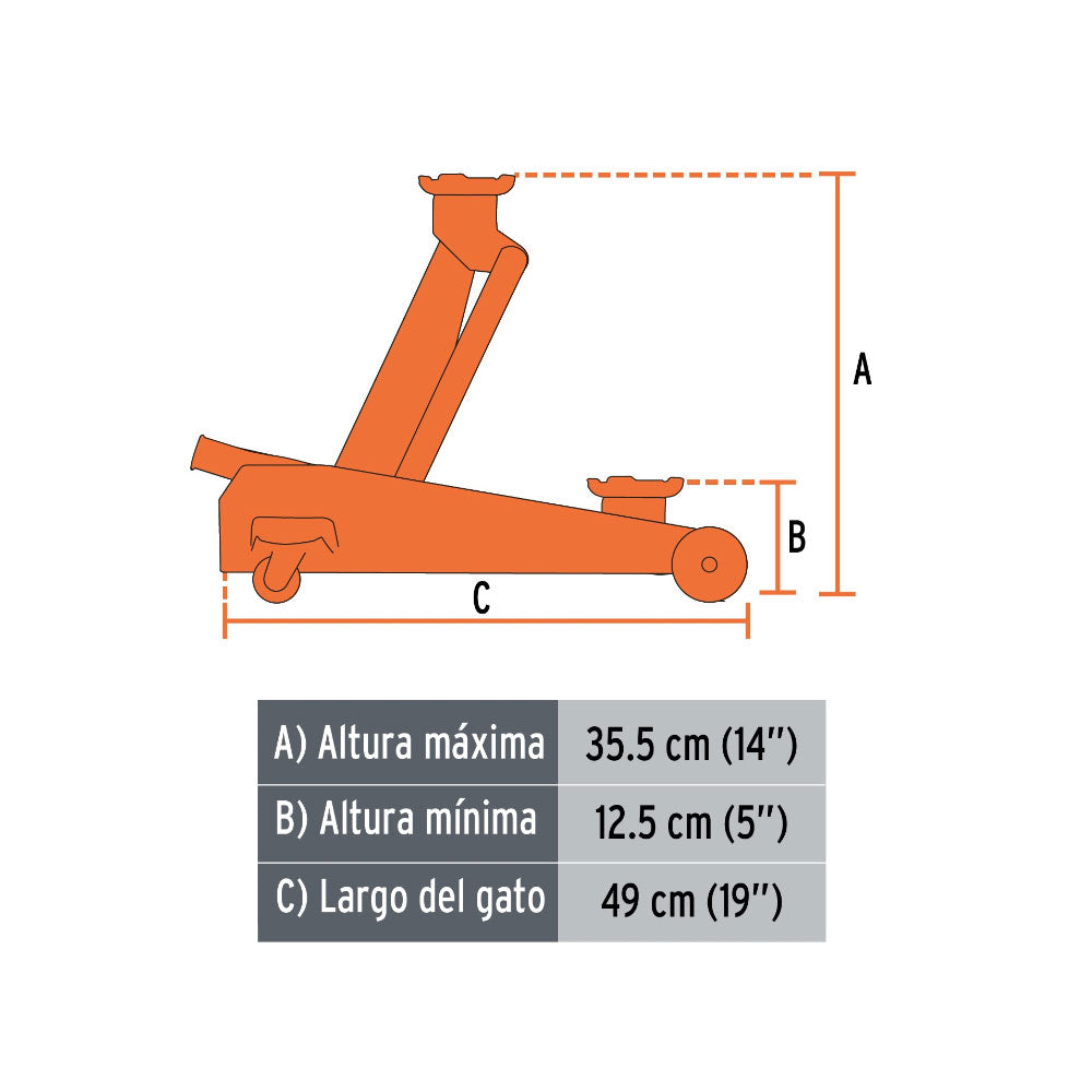 Gato Hidráulico Truper con Patín Reforzado de 2 Toneladas
