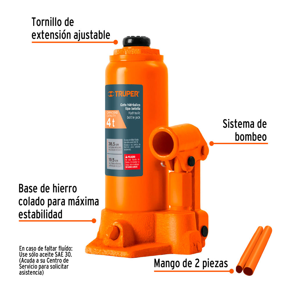 Gato Hidráulico Truper de Botella de 4 Ton