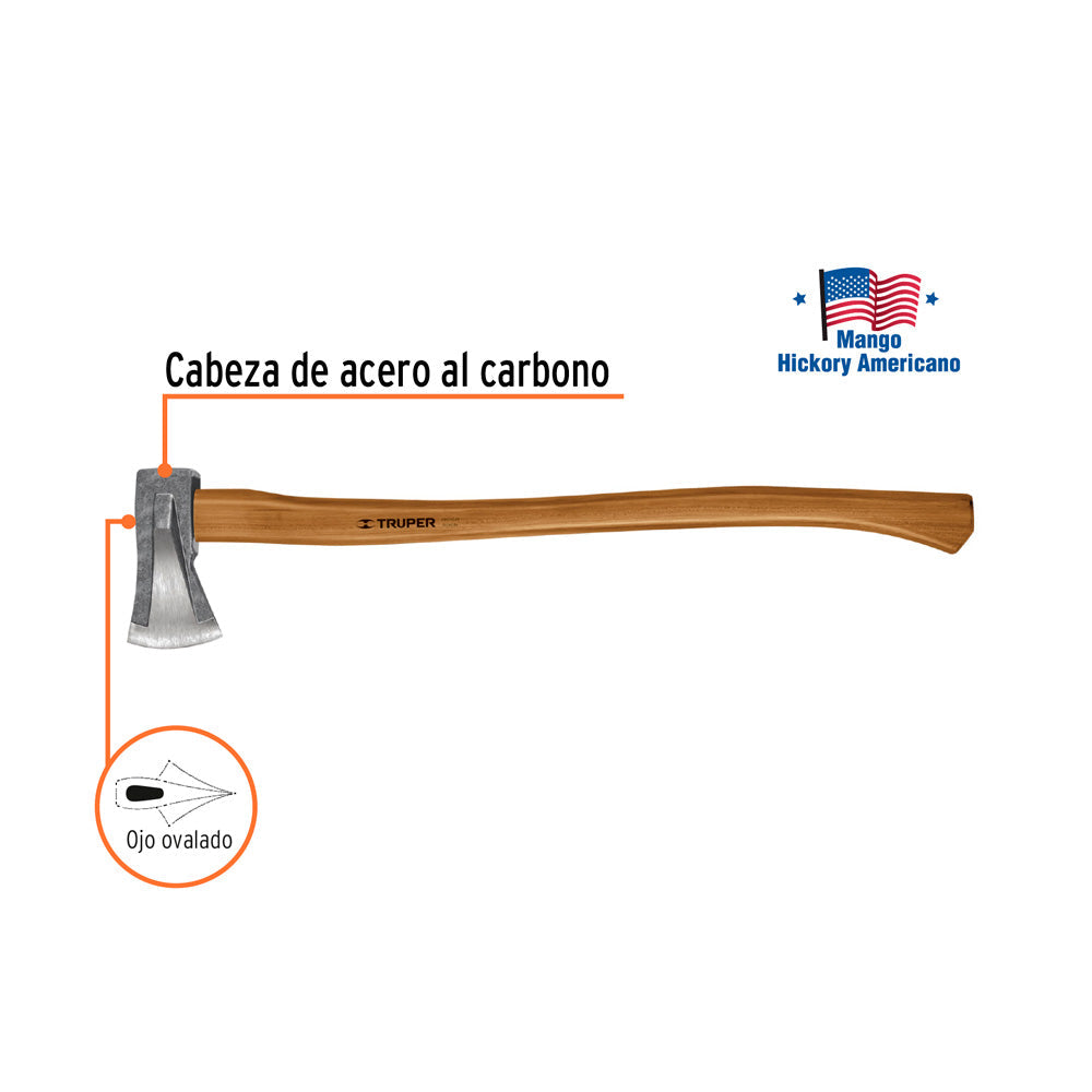 Hacha Truper para Rajar Madera 2-1/4 lb Mango Hickory 28"