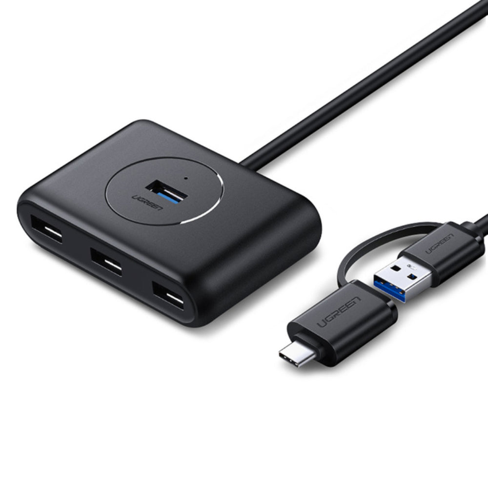 Hub USB-A 3.0 con Adaptador tipo-C con 4 Puertos USB-A color Negro 40850