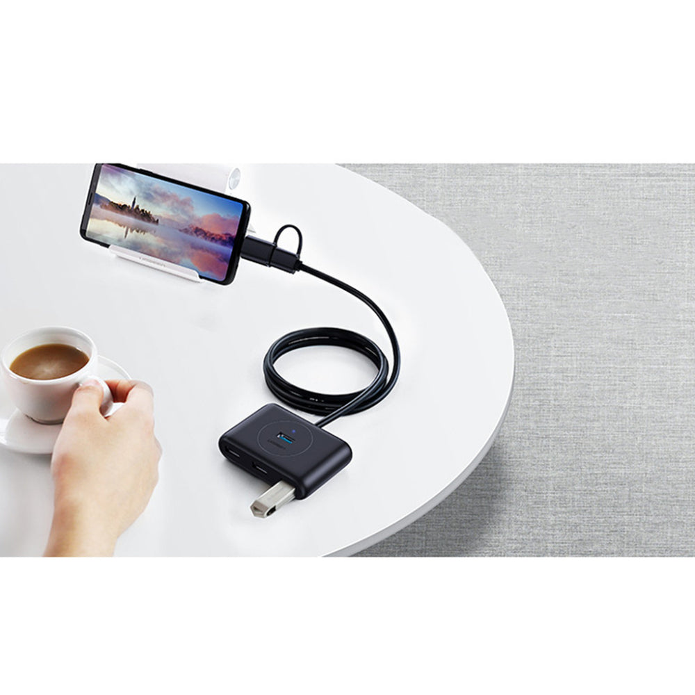 Hub USB-A 3.0 con Adaptador tipo-C con 4 Puertos USB-A color Negro 40850