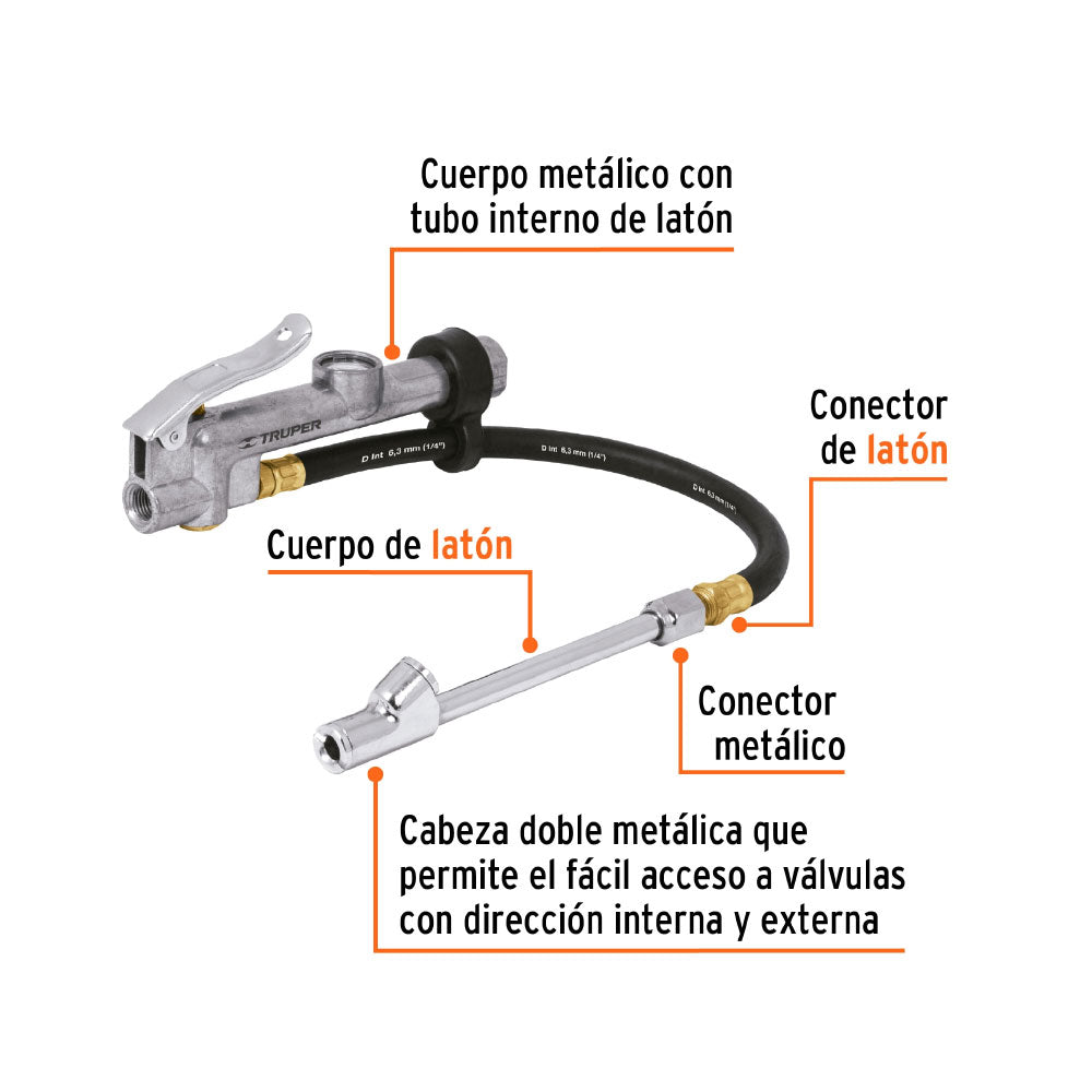 Inflador Calibrador Truper de Cabeza Doble 1/4 NPT