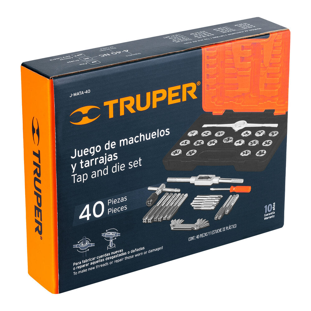 Juego de Machuelos y Tarrajas Truper de 40 piezas