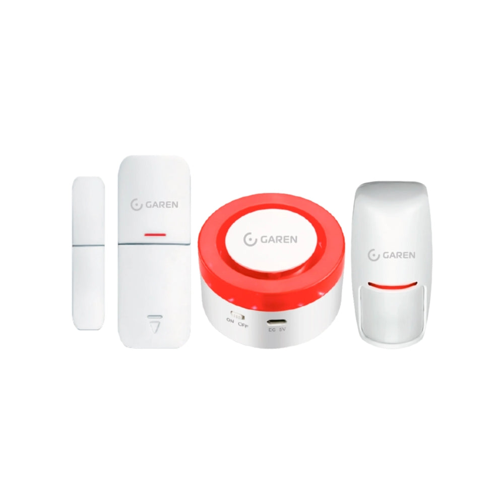 Kit de Alarma WiFi Garen Compatible con Sensores de Presencia Apertura Movimiento Acceso Remoto por App GA-01SI