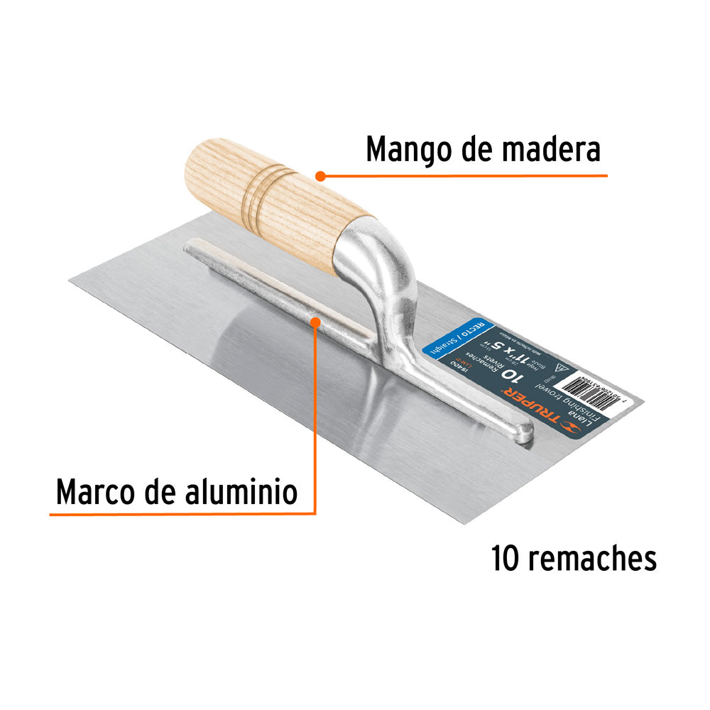 Llana Canto Truper Recto 11", 10 Remaches Mango de Madera