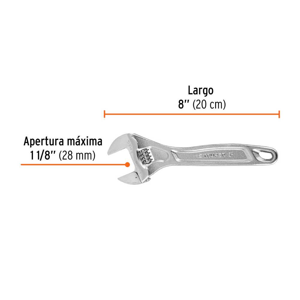 Llave Crescent Truper Expert Cromada de 8