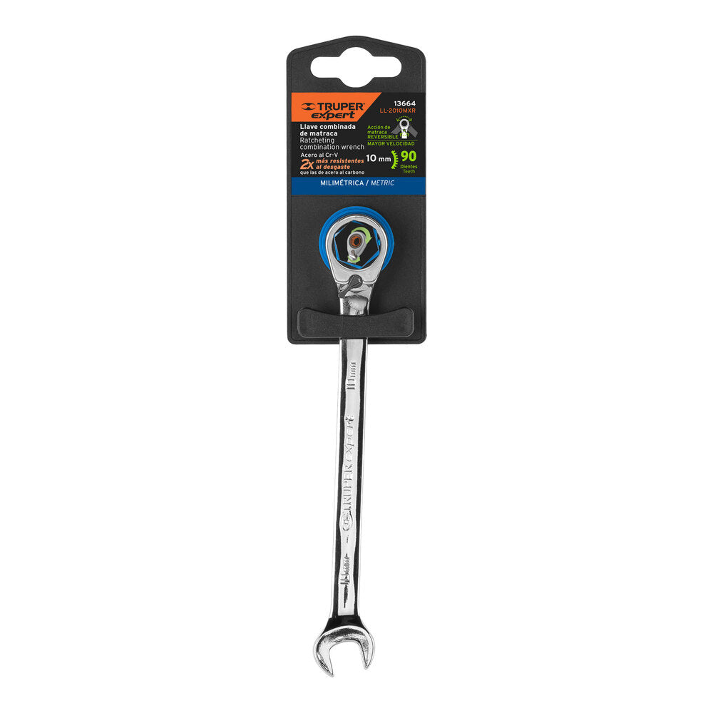 Llaves combinadas con matraca reversible de 10 mm Truper Expert cromo vanadio industrial