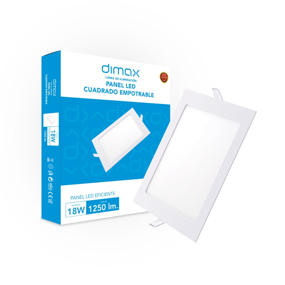 Luz LED Dimax Cuadrada de Empotrar 18W Luz Calida 3000K S150