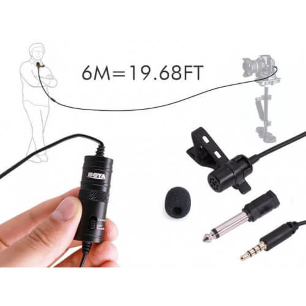 Microfono de Solapa Boya Omnidireccional Cable de 6m Espuma para Viento BY-M1