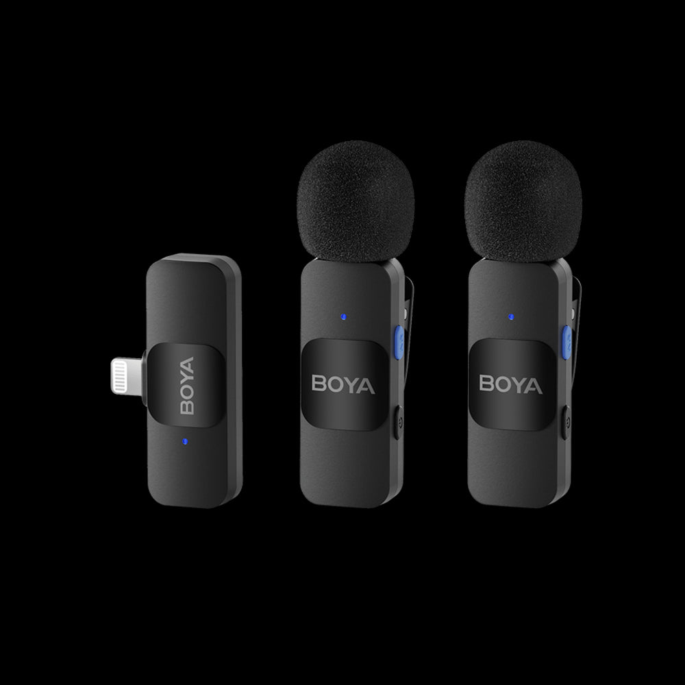 Microfono Inalambrico Boya Puerto Lightning Ultracompacto y Portatil con 2 Microfonos Cancelacion de Rudio Alcance hasta 100m BY-V2 2.0