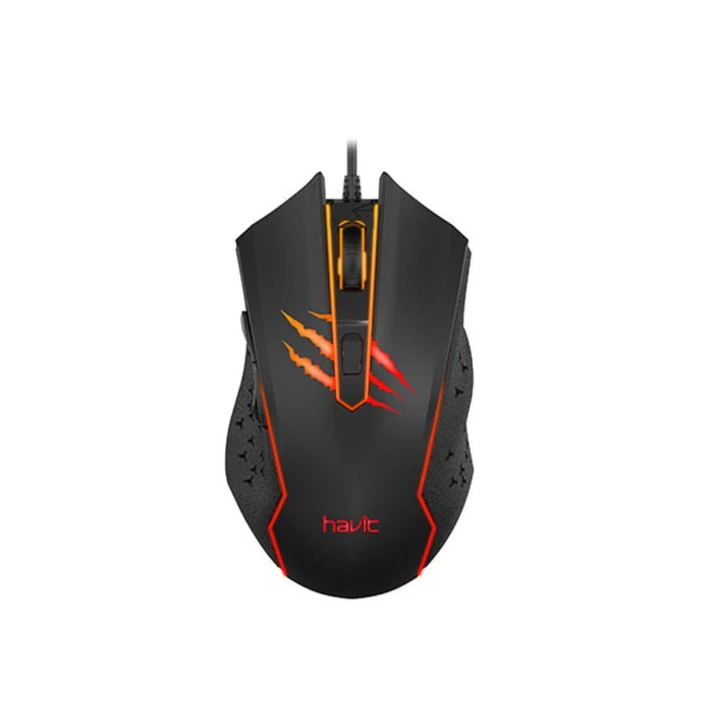 Mouse Havit Gamer Cable USB-A Resolucion hasta 2400 DPI de 6 Teclas Diseño Ergenomico color Negro MS1027