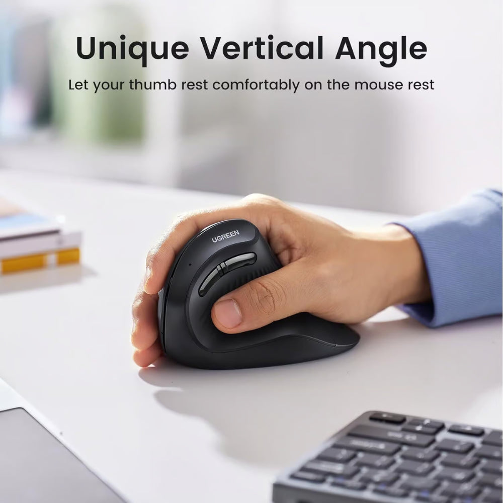 Mouse Ugreen Inalambrico Dual Vertical conecta hasta 3 Dispositivos en Simultaneo Bluetooth 5.0 y USB-A 2.4GHz compatible con Windows MAC Android y Chrome OS hasta 4000 DPI 25444