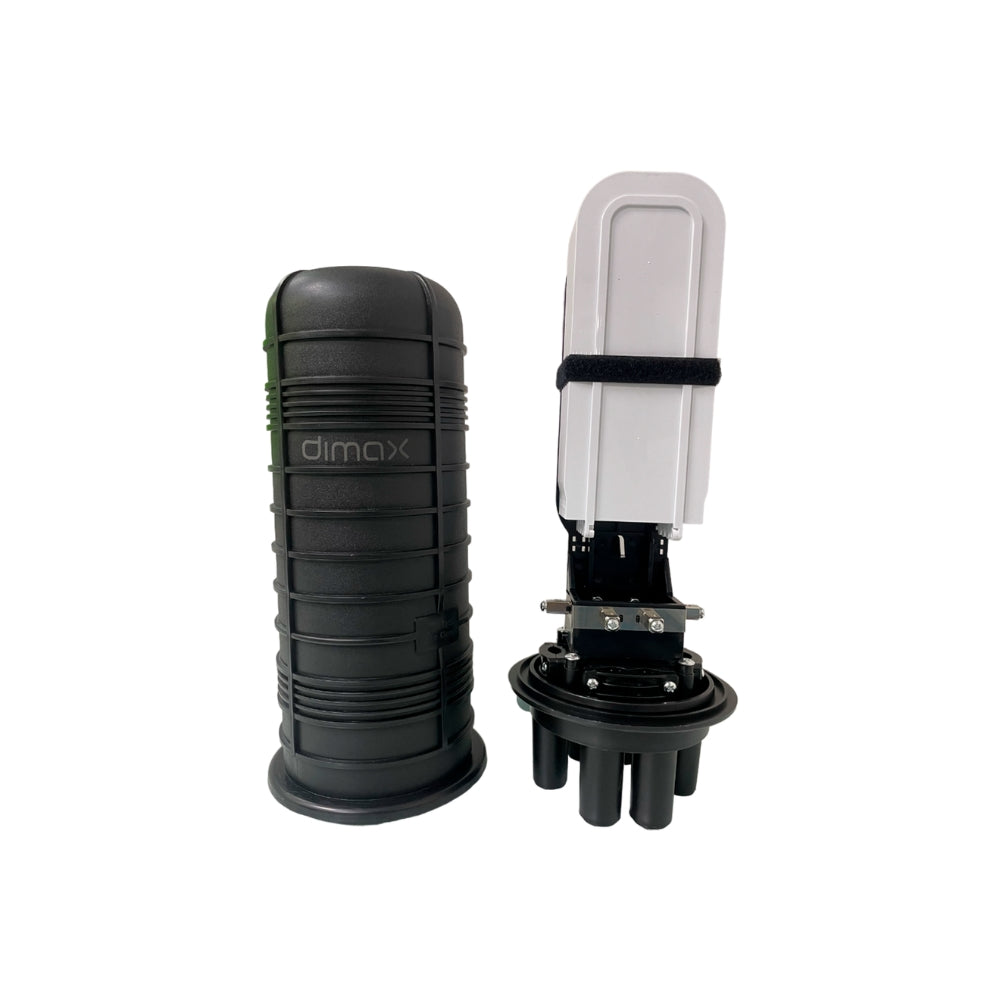 Mufla Dimax Caja de Empalme Domo para Exteriores 1 Entrada 3 Salidas 4 Bandejas para Fusion 144 Nucleos IP68 C730