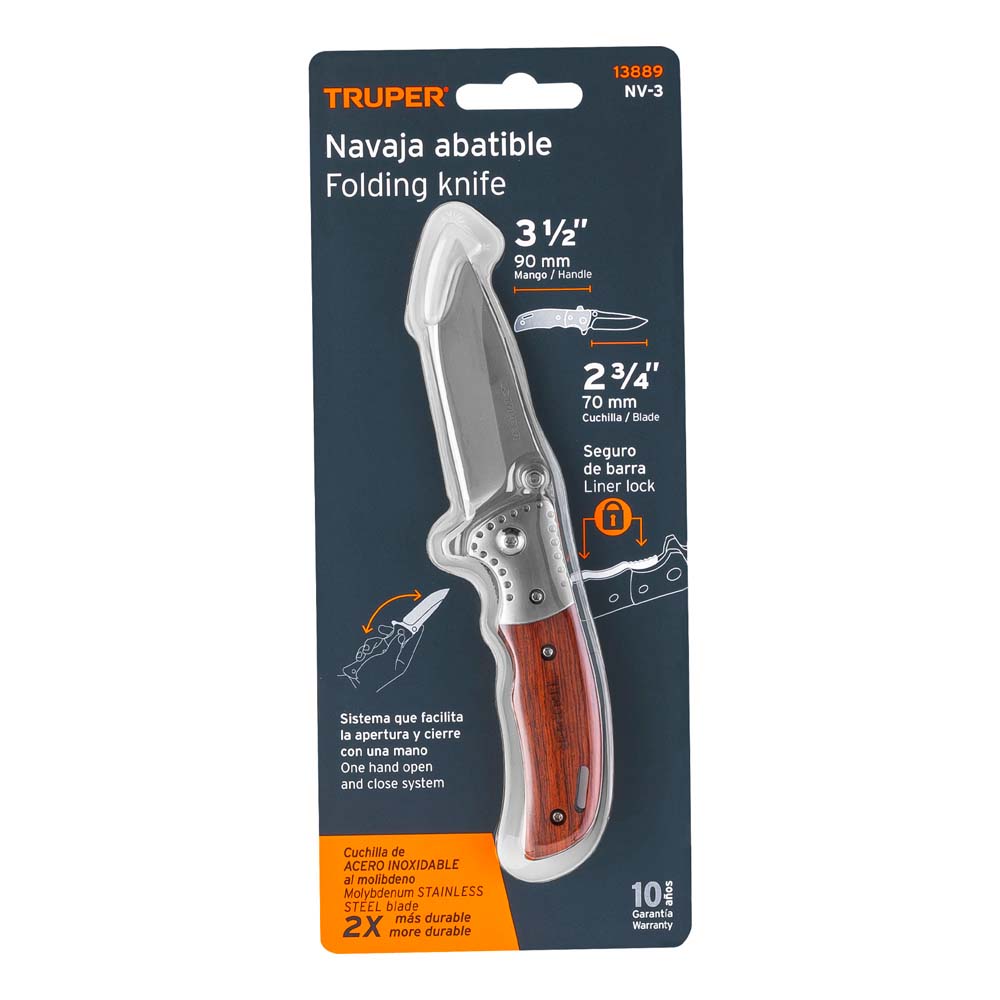 Navaja Truper Abatible 3-1/2" Mango de Madera 13889