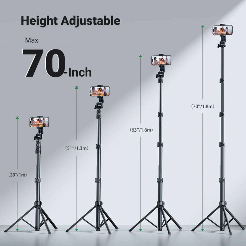 Palo Selfie Ugrenn Tripode con Bluetooth Altura Maxima 177cm Angulo Ajustable y Rotacion de Cabeza 360 grados Rotacion de Cuello 190 grados 15609
