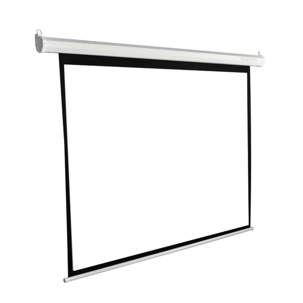 Pantalla para Proyector Havit de 100" Electrica con Sistema de Despliegue y Guardado Electronico Aspecto 16:9 Empotrable 220VAC Incluye Control Remoto PS100E-US
