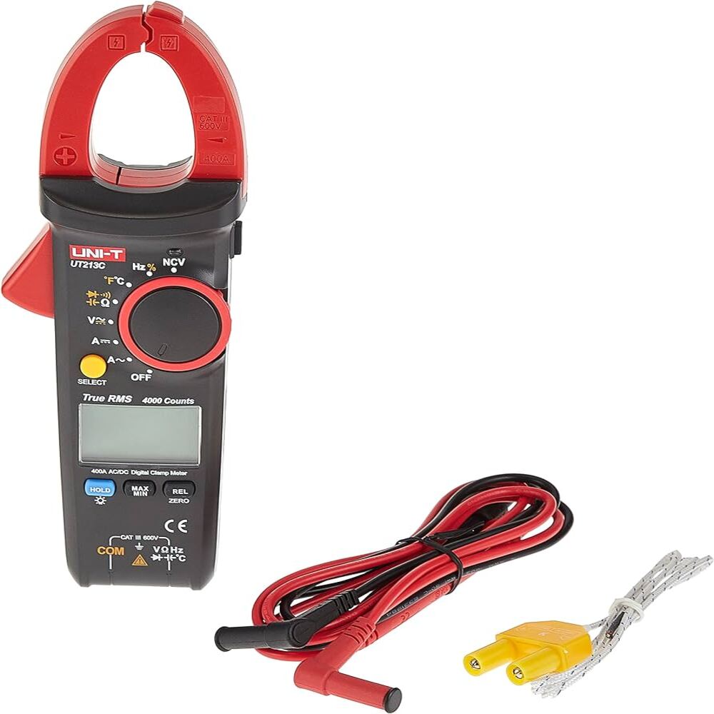 Pinza Amperimetrica de Gancho Uni-t hasta 400A AC DC 600V AC DC Resistencia Capacitancia Frecuencia Temperatura UT213C