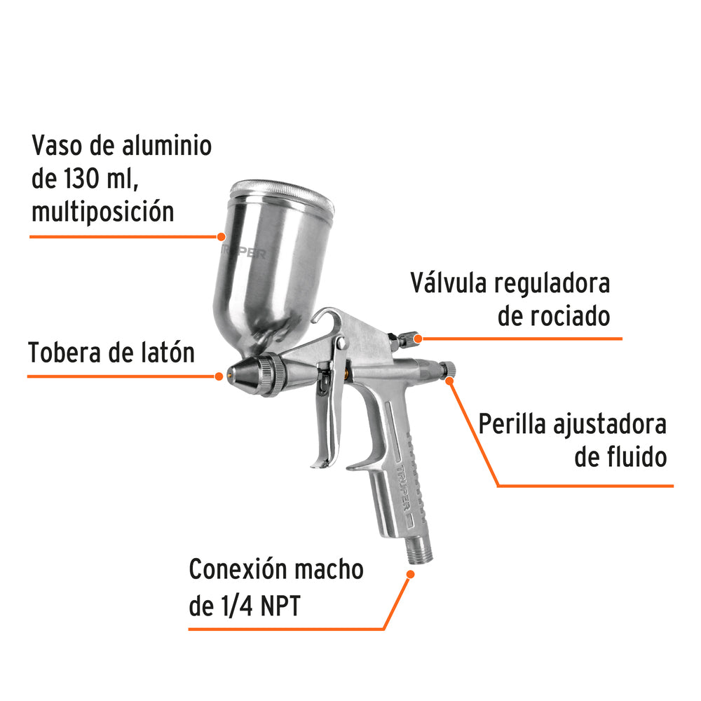 Pistola de Aluminio Truper de 05 mm con Vaso Aluminio gravedad LVMP