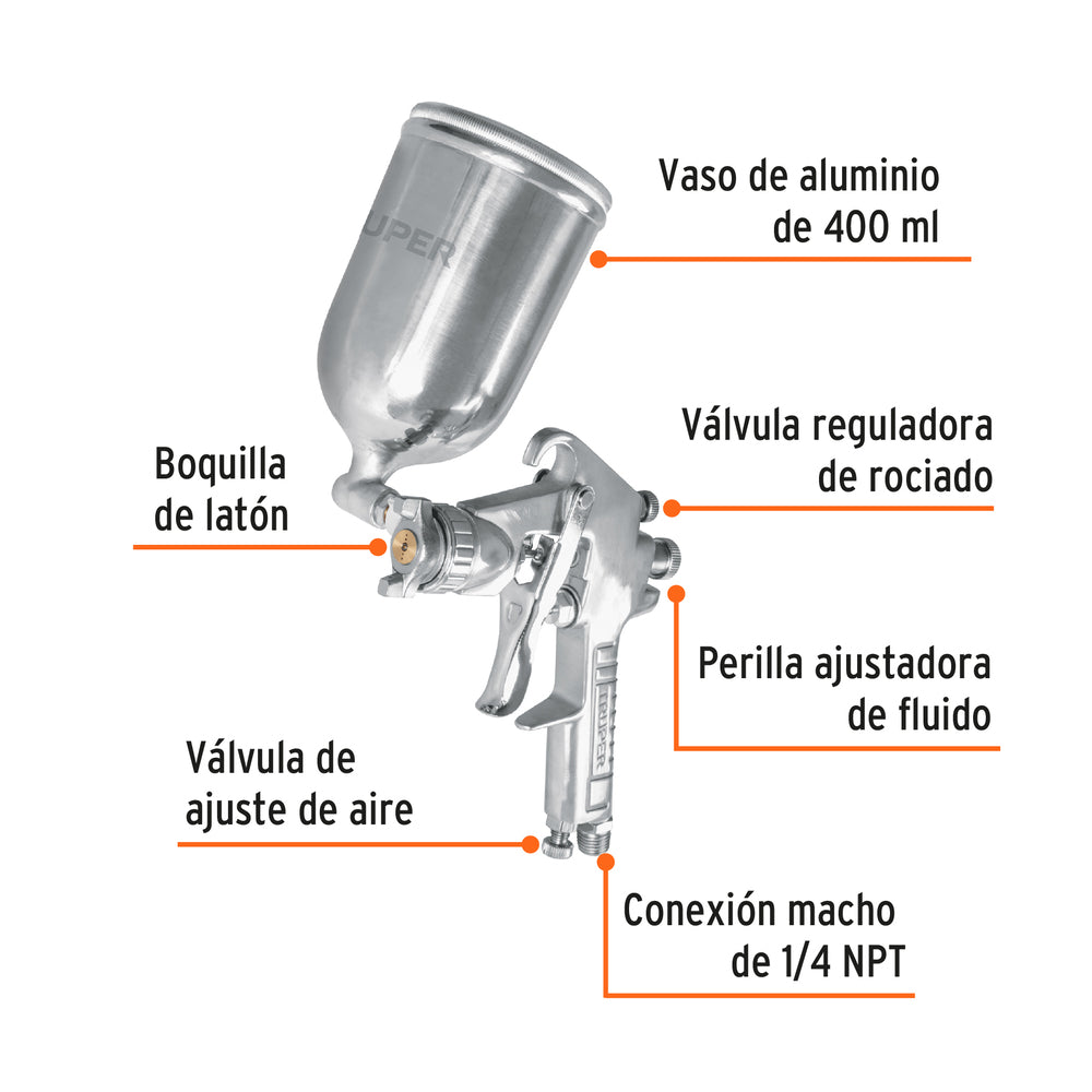 Pistola de Aluminio Truper de 14 mm con Vaso Aluminio gravedad LVMP