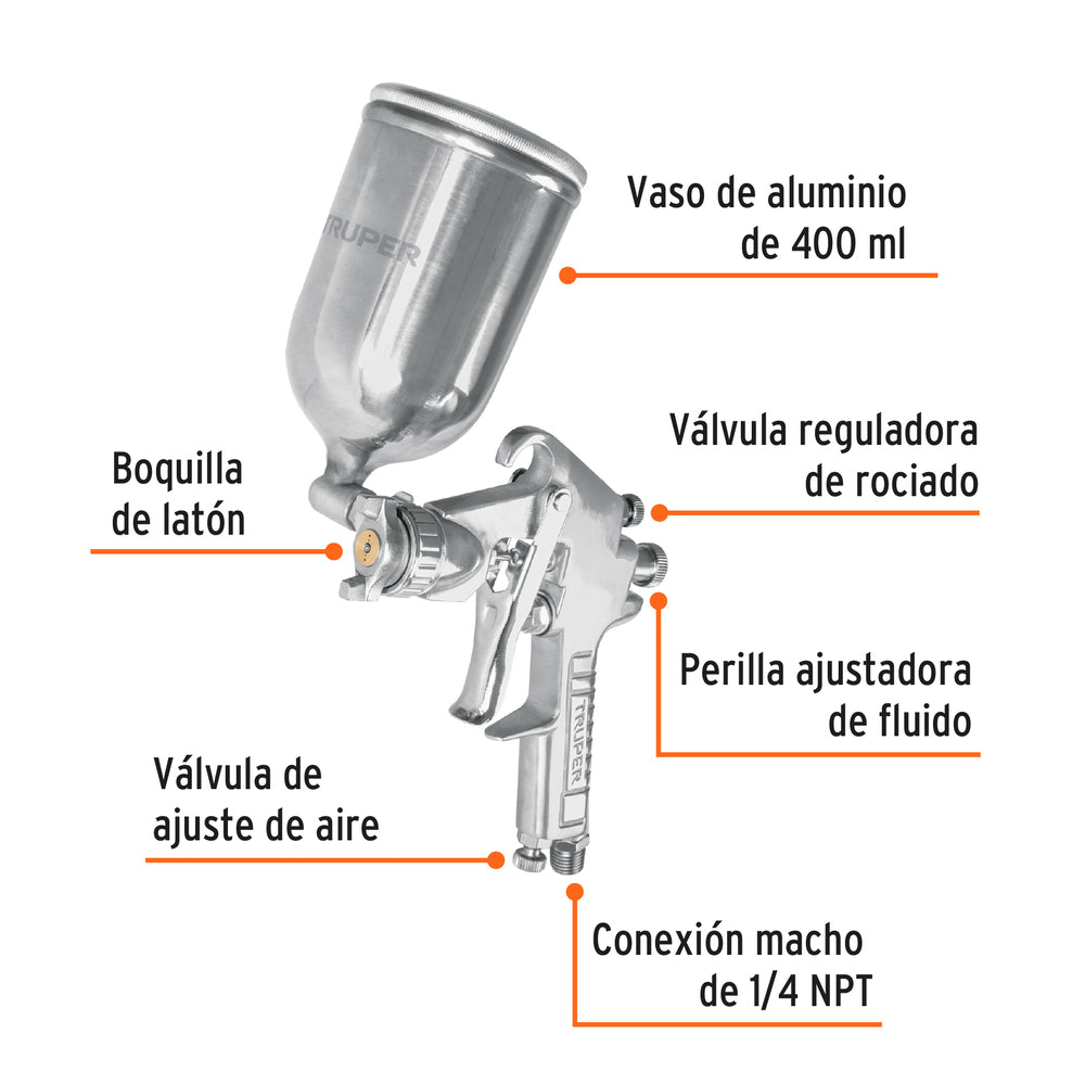 Pistola de Aluminio Truper de 17 mm con Vaso Aluminio gravedad LVMP