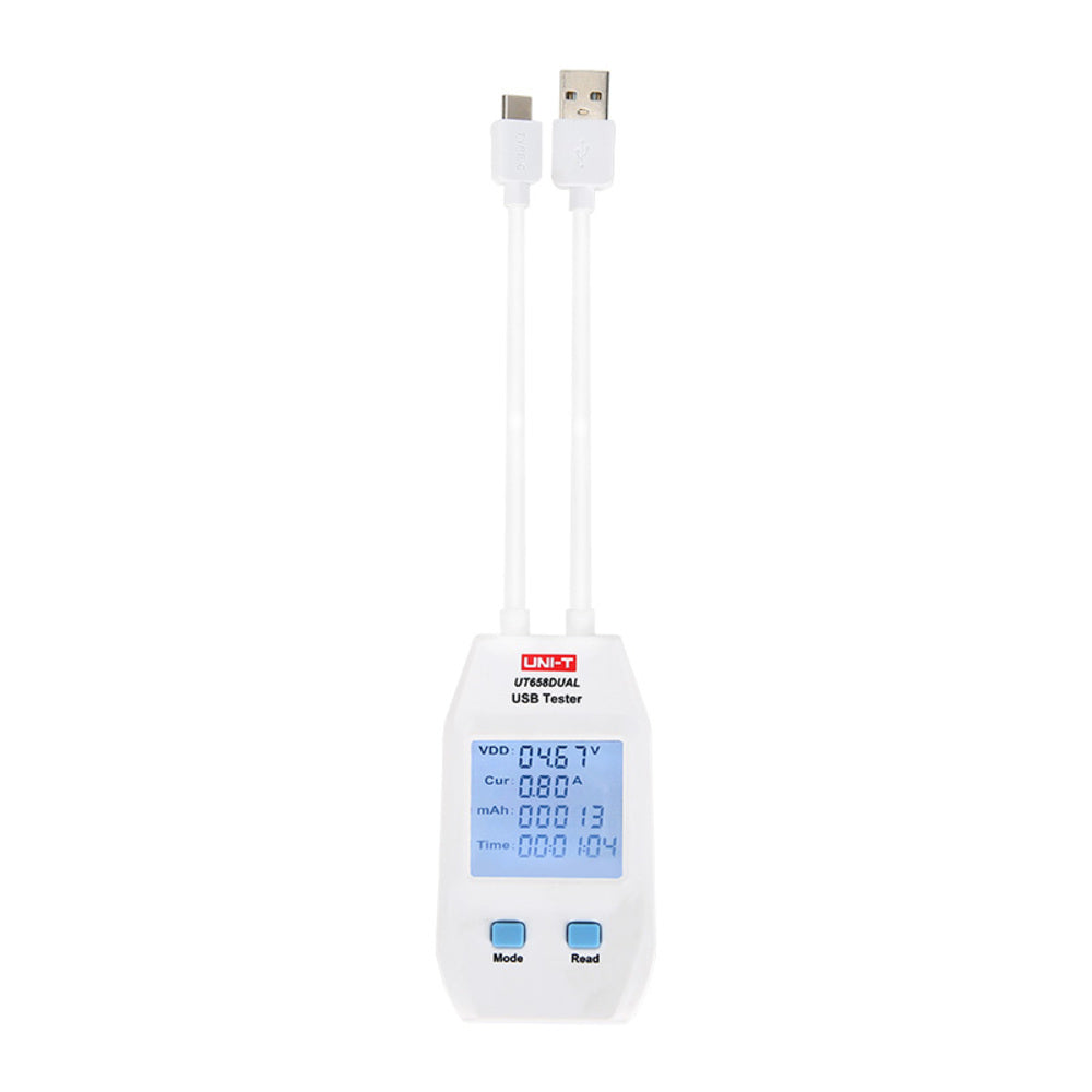 Probador de Capacidad USB Tipo A y C Uni-T mide Voltaje Corriente Energia Resistencia UT658DUAL