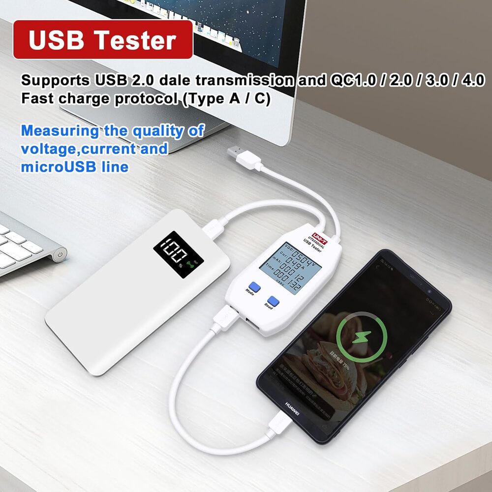 Probador de Capacidad USB Tipo A y C Uni-T mide Voltaje Corriente Energia Resistencia UT658DUAL