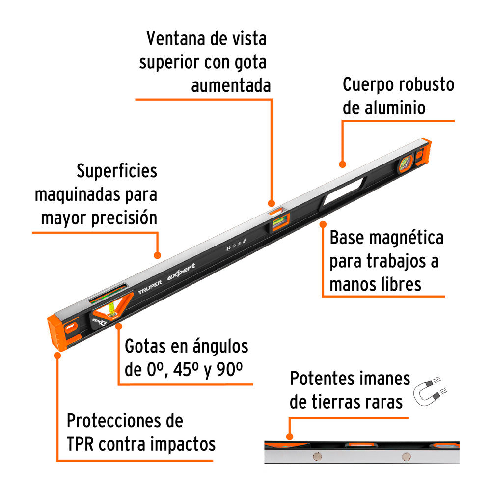 Regla Niveladora Truper Expert Magnético de 36" c/protección