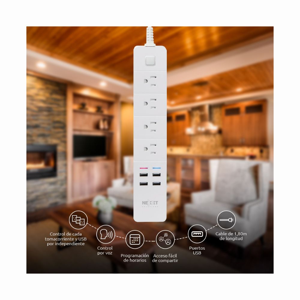 Regleta Inteligente WiFi para Interior con Puertos USB Nexxt