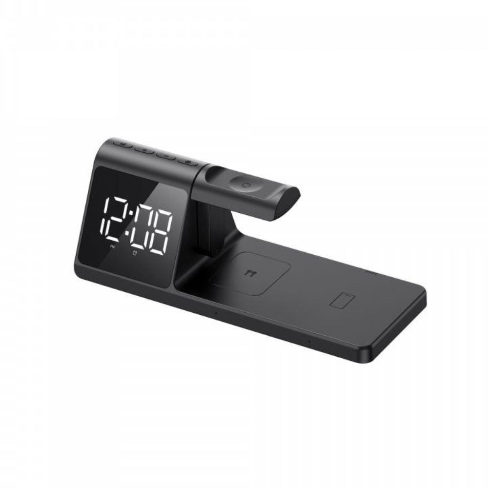 Reloj Multifuncion Havit 4en1 Despertador Cargador Base Inalambrica para Celular 15W Reloj 2W Audifonos 3W color Negro W3042