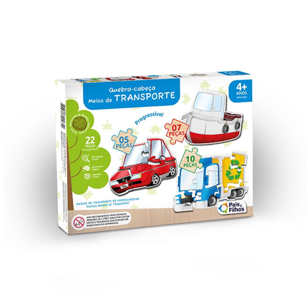 Rompecabeza Medios De Transporte Progr 5/7/10 Pzas Madera Pais E Filhos